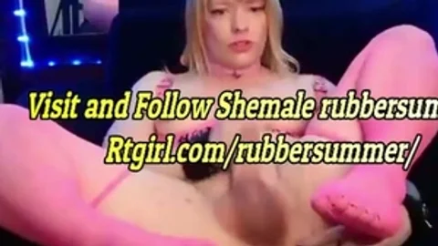 Pink stockings American blond tgirl With delicious Feet Legs Tugs Her penis On cam