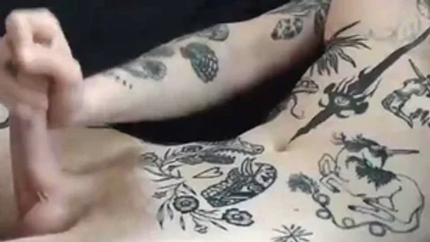 nice-looking titties Trans Lady With Full Tattoos Strokes Her worthy shlong On webcam