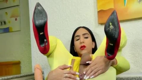 TS Yasmin Dornelles Milks every Drop Out Of Her biggest Shaft while Riding toy