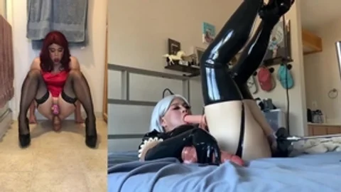 Sissy Candy - Latex Maid Reamed In bawdy cleft By pounding Machine