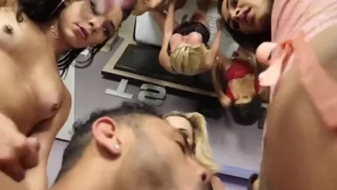 Six sheboys cum Blast One boy
