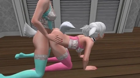 two Bunny cuties In Bright Colored nylons & lingerie doggystyle Sex - SL anime Furry