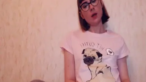 juicy Russian shemale In Glasses Strokes Her tiny cock