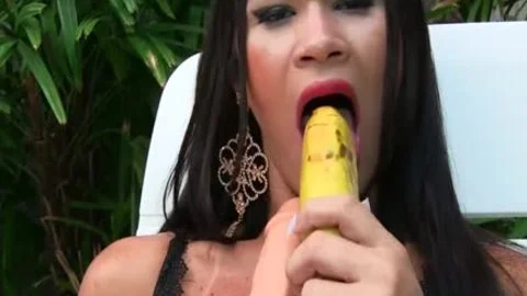 Sensual shemale Erika Lee Masturbates With A Banana And Sticks A sex tool Up Her wazoo
